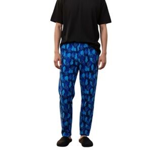 George Mens Fleece Hockey Print Pajama Lounge Bottoms Blue Shades Drawstring L